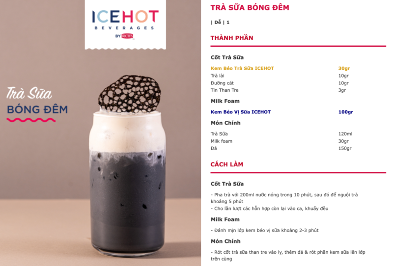 Công thức trà sữa sử dụng kem béo vị sữa ICEHOT đánh foam