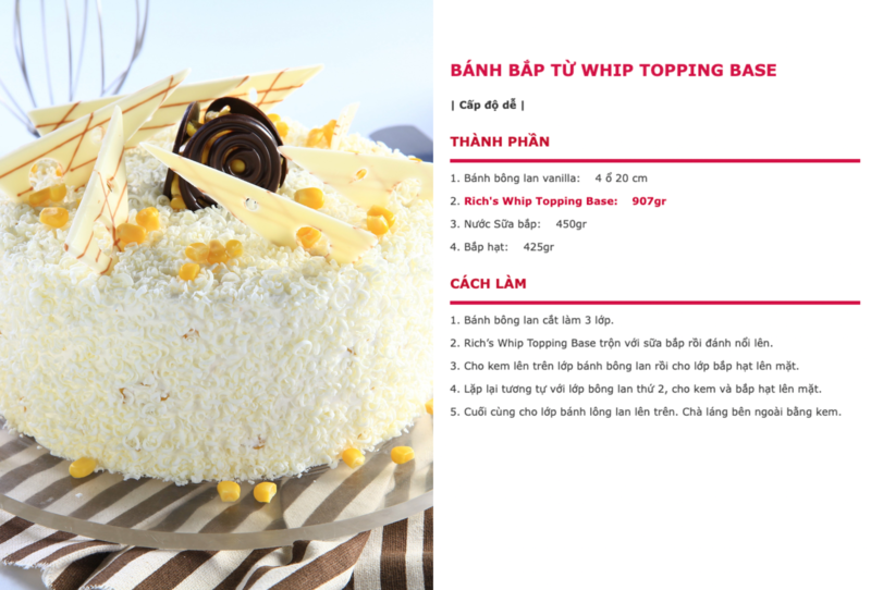 Công thức làm bánh bắp từ kem Rich's cao (Whip Topping Base)