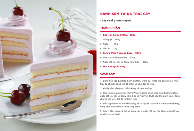 Công thức làm bánh kem ya-ua trái cây từ Rich's Whip Topping Base