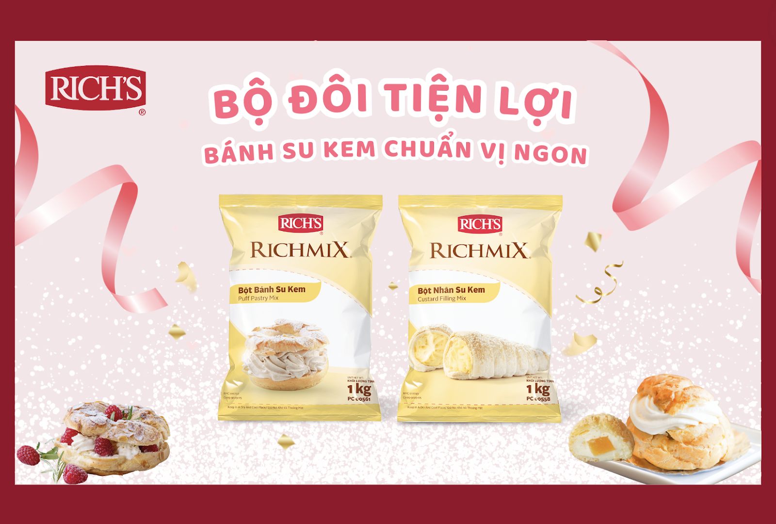 Bộ đôi Bột bánh của Rich’s giúp đơn giản hóa quá trình làm bánh su kem của bạn, cho ra thành phẩm thơm ngon, bắt mắt mà còn tiết kiệm thời gian