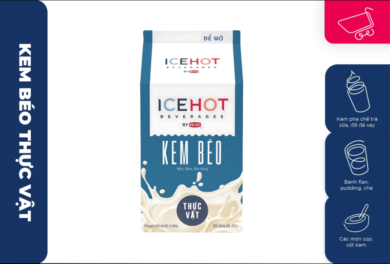 Kem béo thực vật ICEHOT được ứng dụng trong pha chế, làm bánh, nấu ăn