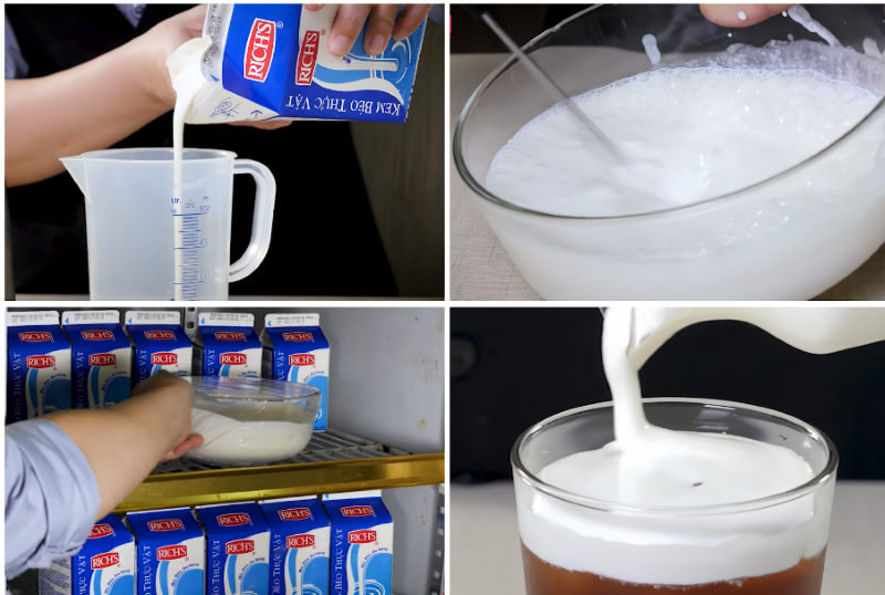 Quá trình đánh milk foam từ kem béo thực vật trở nên dễ dàng và tiện lợi nhờ máy tạo bọt sữa