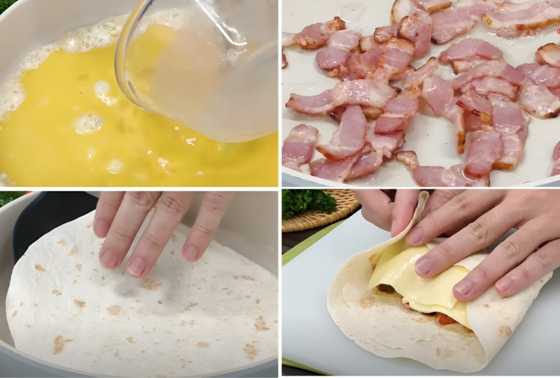 Bánh burrito trứng sẽ có hương vị béo mặn từ phô mai, mayonnaise sữa, thịt ba rọi và thơm mùi trứng (Nguồn: Angst Truong Vinh)