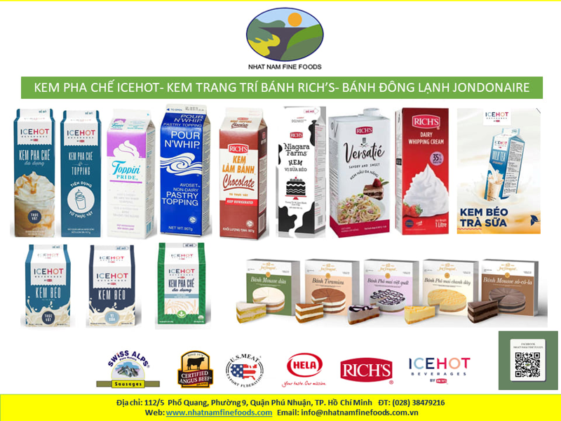 Các loại kem pha chế được Nhất Nam Fine Foods nhập khẩu và phân phối