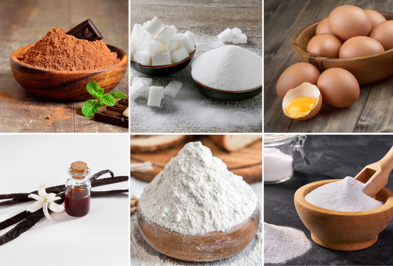 Các nguyên liệu không thể thiếu để làm crinkle chocolate là bột mì, bột cacao, vani, bột nở,...