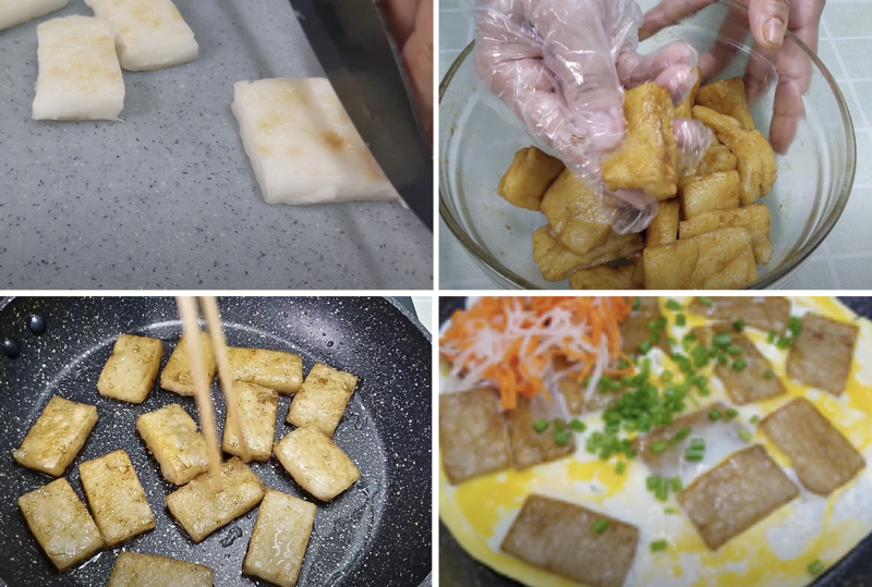 Cắt tảng bột ra rồi chiên lại lần 2 để bánh bột gạo chiên được giòn thơm hơn