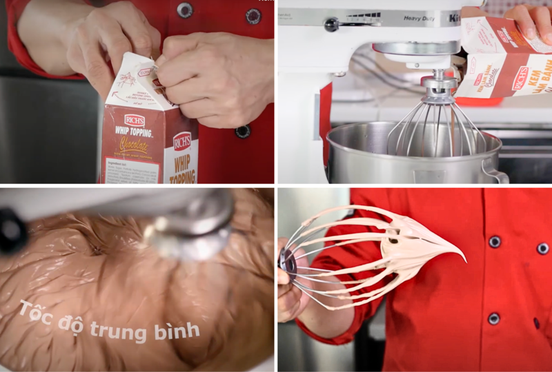 Đánh kem Rich’s Socola bằng máy đánh trứng ở tốc độ trung bình (⅘)