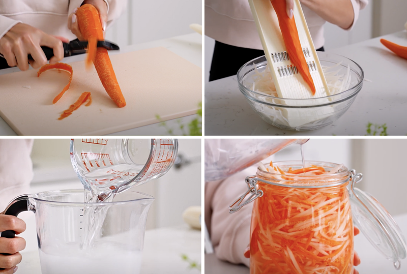 Đồ chua là đồ ăn kèm phổ biến dành cho các món chiên rán dầu mỡ như bánh bột gạo chiên