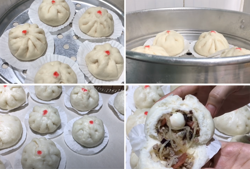 Hấp bánh trong khoảng 10 phút, thu được thành phẩm bánh bao trắng mịn, mềm xốp (Ảnh: Alo Trà Vinh)