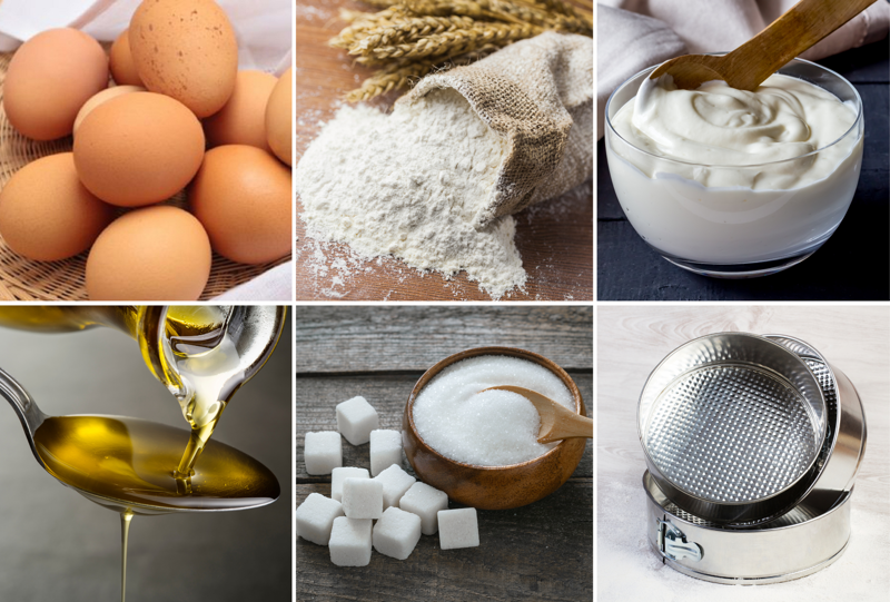 Nguyên liệu làm bánh bông lan sữa chua nướng (Ảnh: Canva)