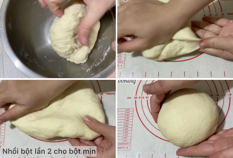 Nhồi bột đều tay cho tới khi thu được phần bột dai, mịn