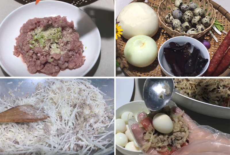 Sơ chế và xào chín phần nhân bánh và bọc tròn thành các viên nhỏ