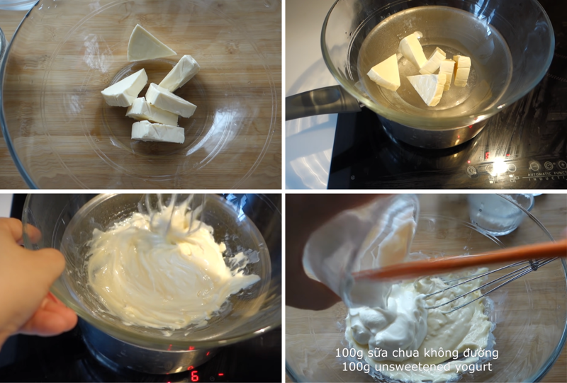 Trộn đều hỗn hợp phô mai đun chảy cùng sữa chua không đường (Ảnh: Sukie’s Kitchen)