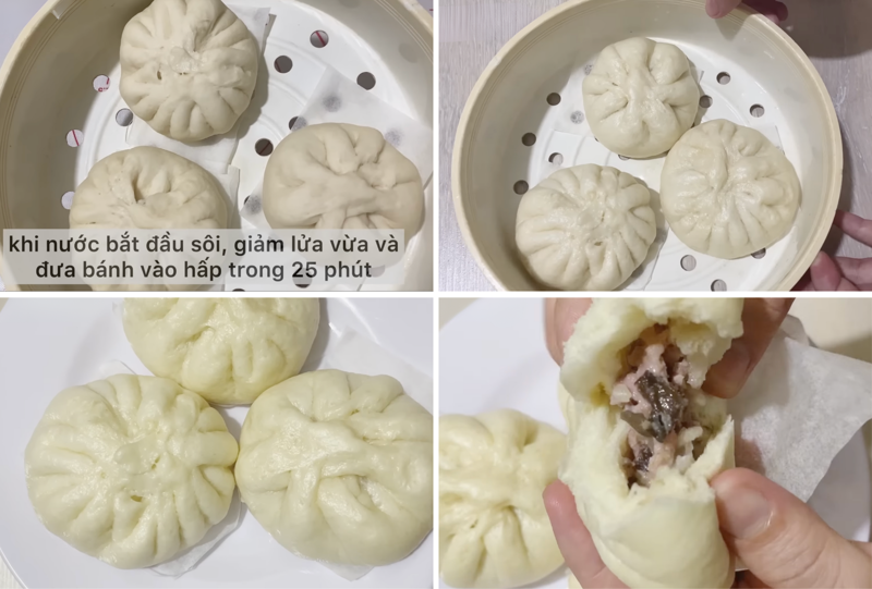 Xếp bánh vào khay hấp ở lừa vừa trong vòng 25 phút 